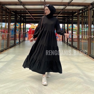 Image of Nero Maxi / dress susun murah grosir rempel gamis jumbo busui menyusui payung flare hijab syari hitam putih / seragam pengajian lebaran hanum
