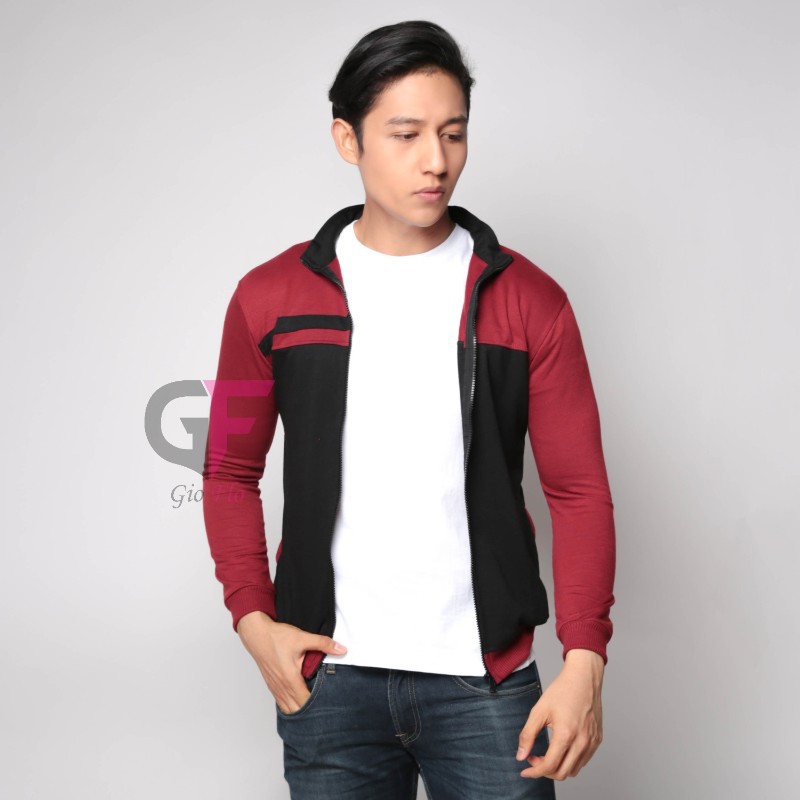 GIOFLO Jaket Olahraga Training Terbaru Pria Maroon Hitam / JAK 2276