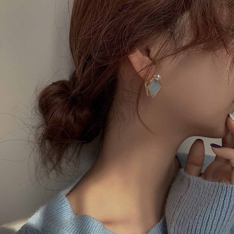 Anting Stud Bentuk Persegi Gaya Retro Untuk Aksesoris Wanita