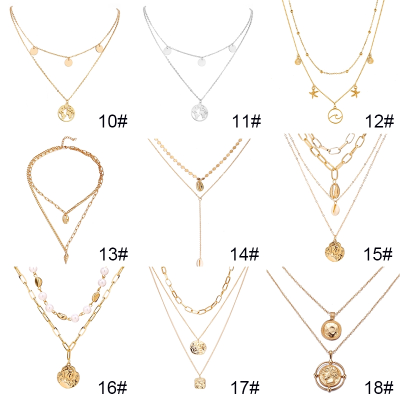 Fashion Creative Retro Gold Alloy Necklace Human Avatar Seal Wafer Multi-layer Necklace Female