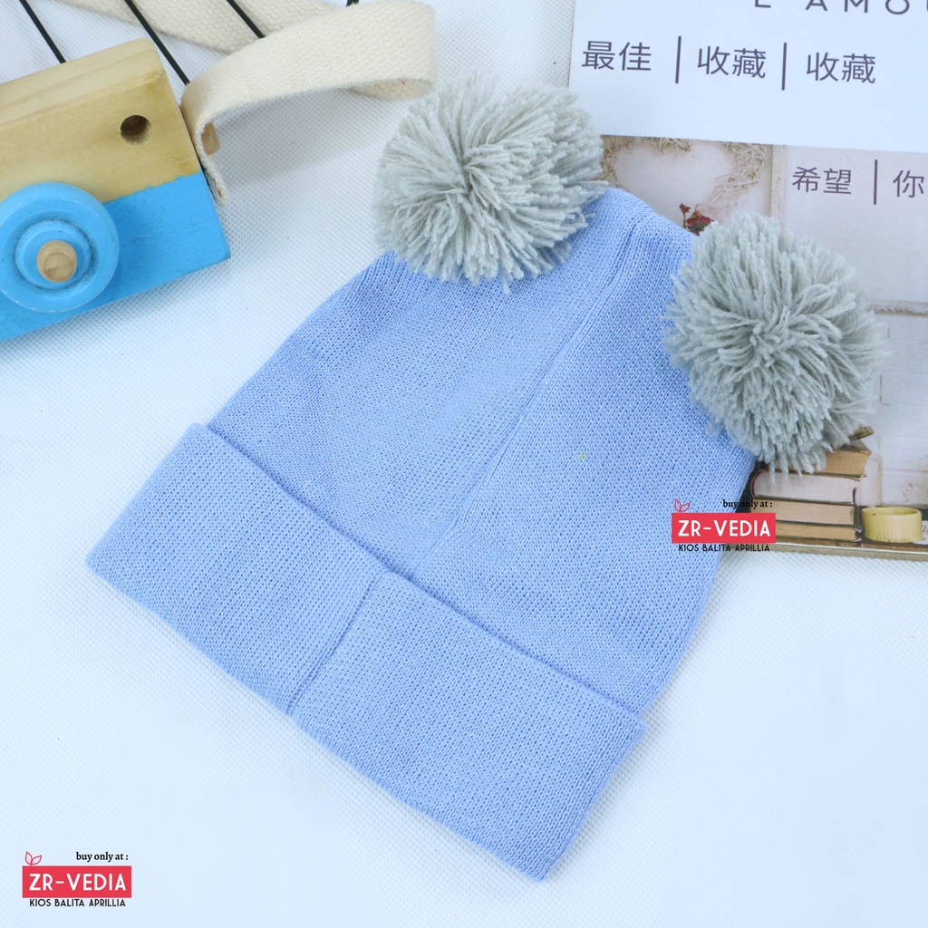 Kupluk Bayi Pom Pom Rajut / Aksesoris Anak Topi Laki Laki Hair Murah Wool Polos Baby
