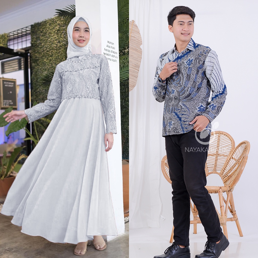 [COUPLE LEBARAN] SARIMBIT GAMIS COUPLE LILIANA MAXI TULLE MUTIARA - BAJU COUPLE GAMIS MUSLIM - DRESS KONDANGAN LAMARAN WISUDA - GAMIS REMAJA KEKINIAN - BATIK COUPLE KELUARGA