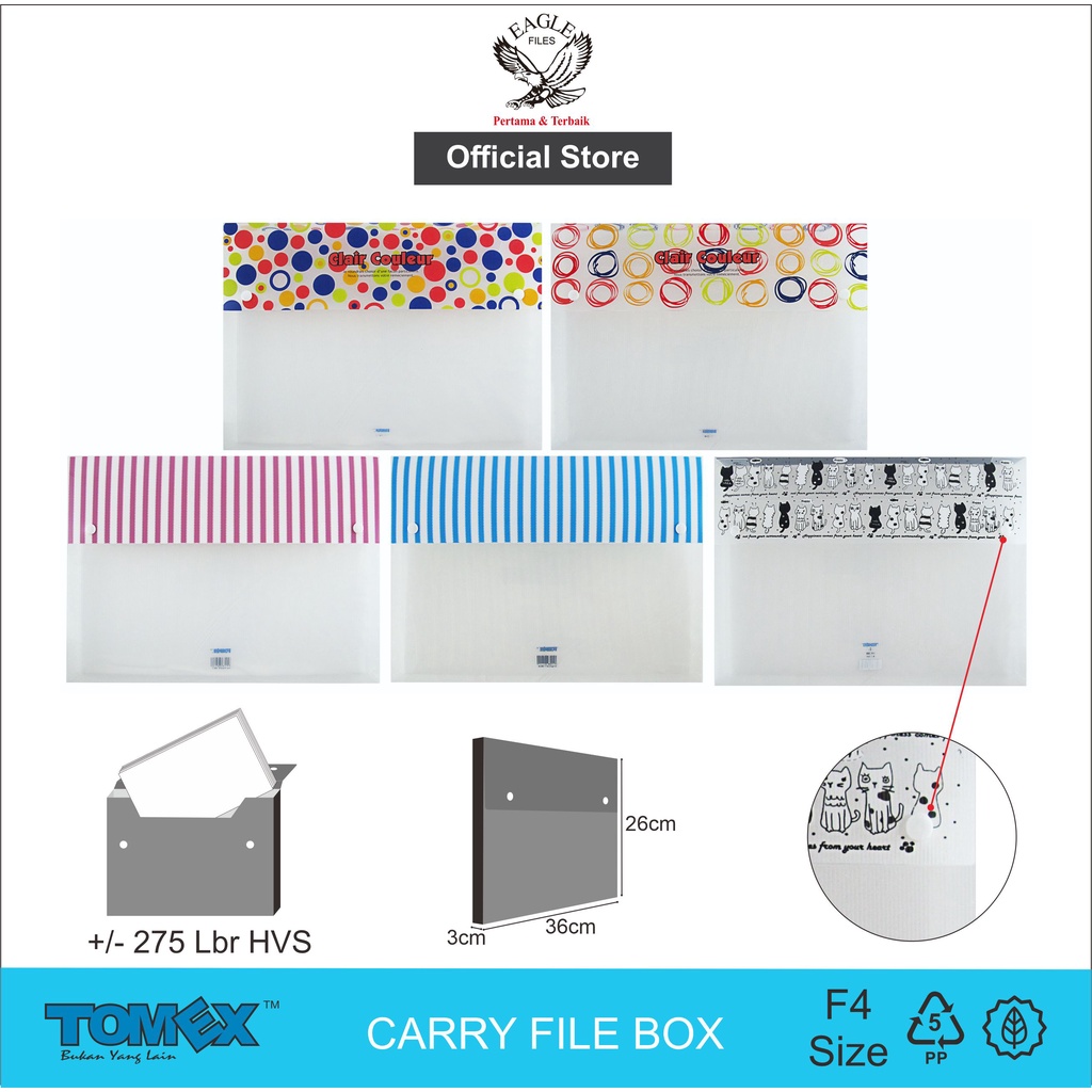 Carry File 3 CM TOMEX F4 (Folio) Tas Dokumen Map Dokumen 2 Kancing Carry File Box Motif