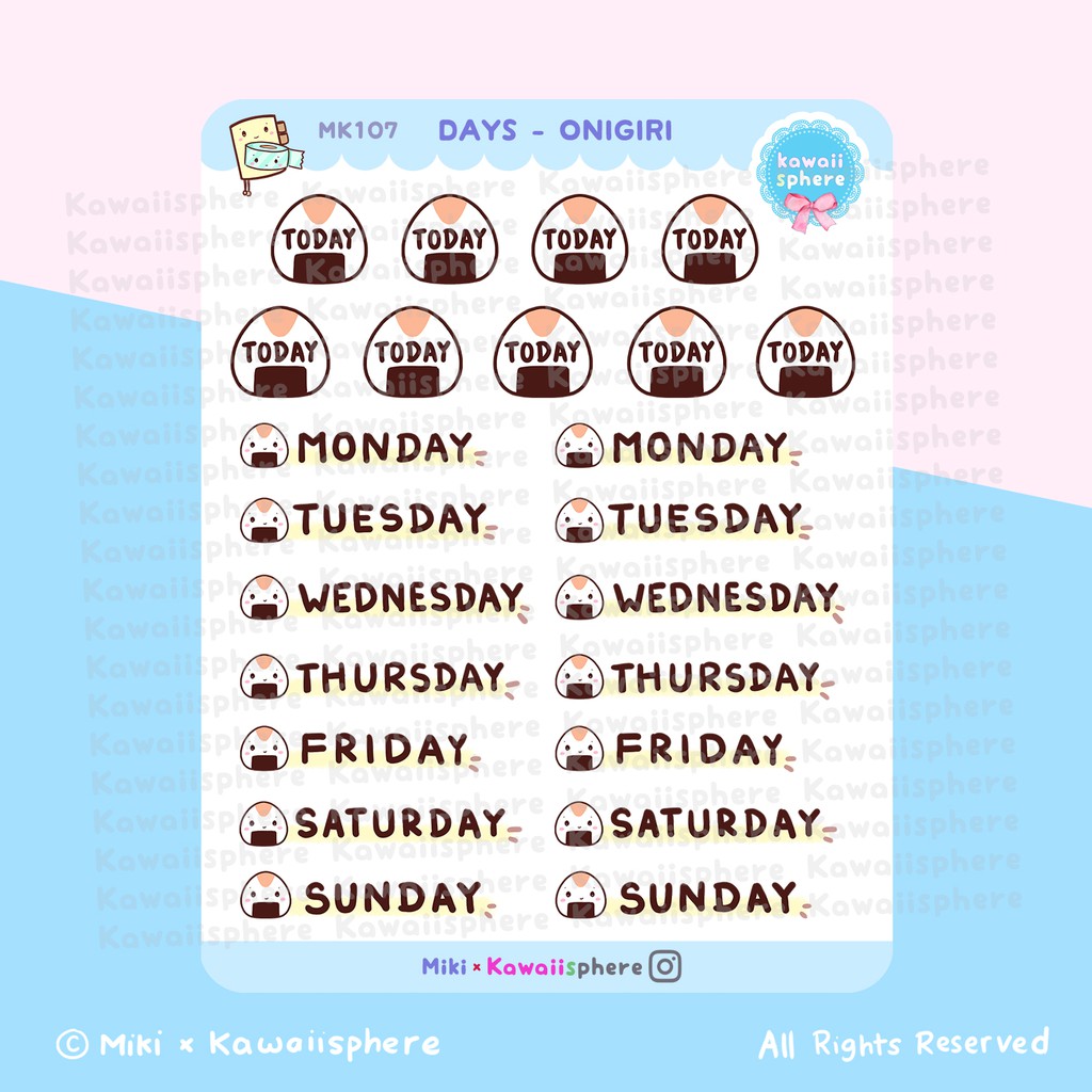 

Days - Onigiri | Planner Sticker Hari MK107 Kawaiisphere | Writable Waterproof