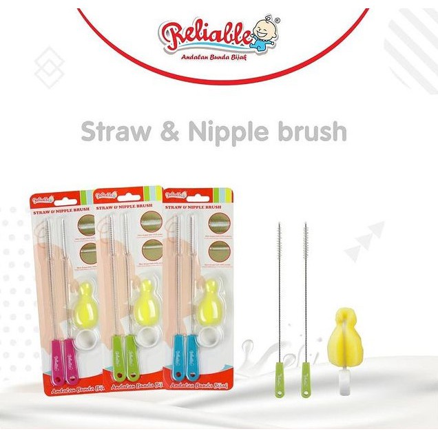 Reliable Straw &amp; Nipple Brush / Sikat Sedotan dan Sikat Nipple 1 Set isi 3pcs