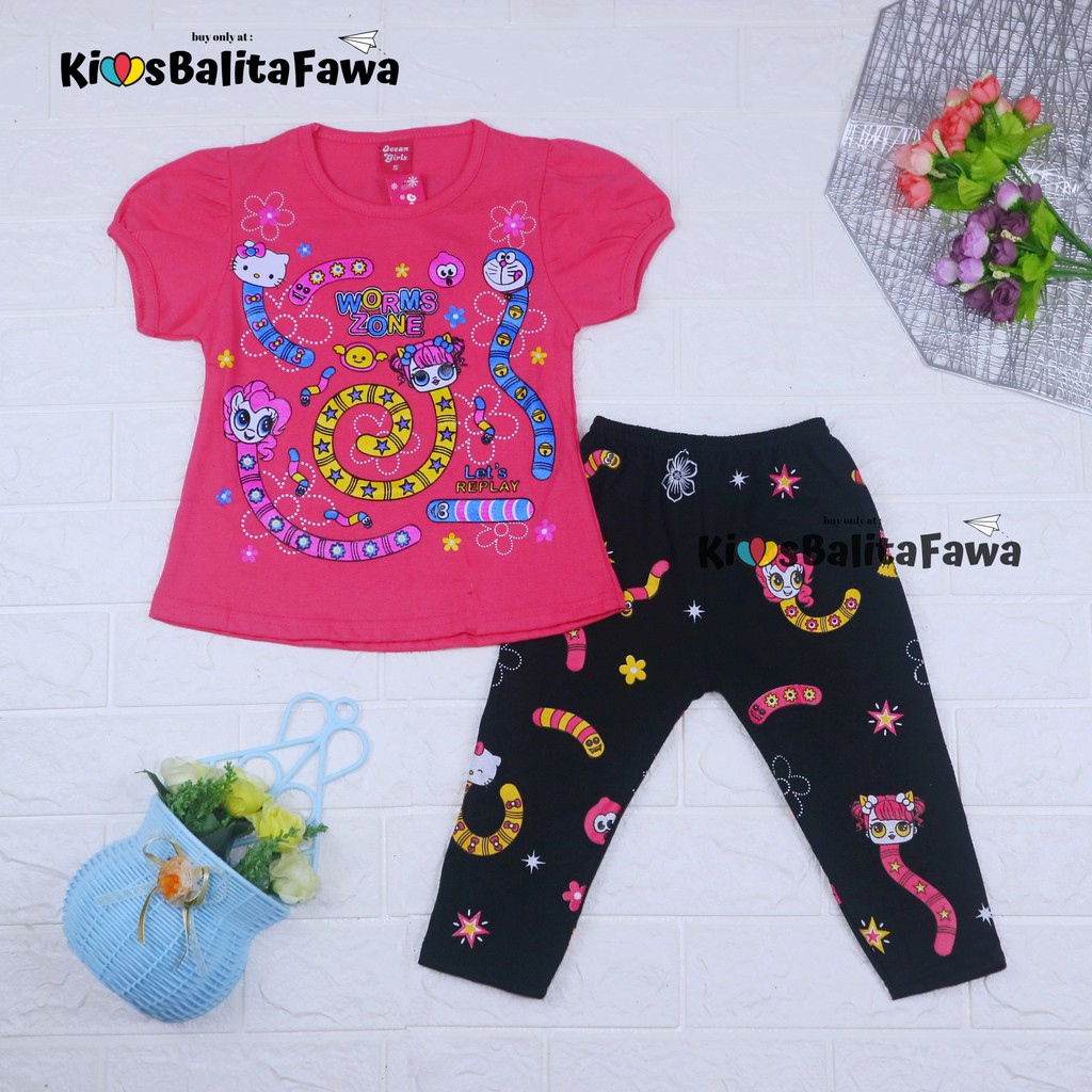 Setelan Mikkey &amp; DOLL uk 3-4 tahun / Baju Anak Karakter Legging Perempuan Celana Panjang Import Kaos