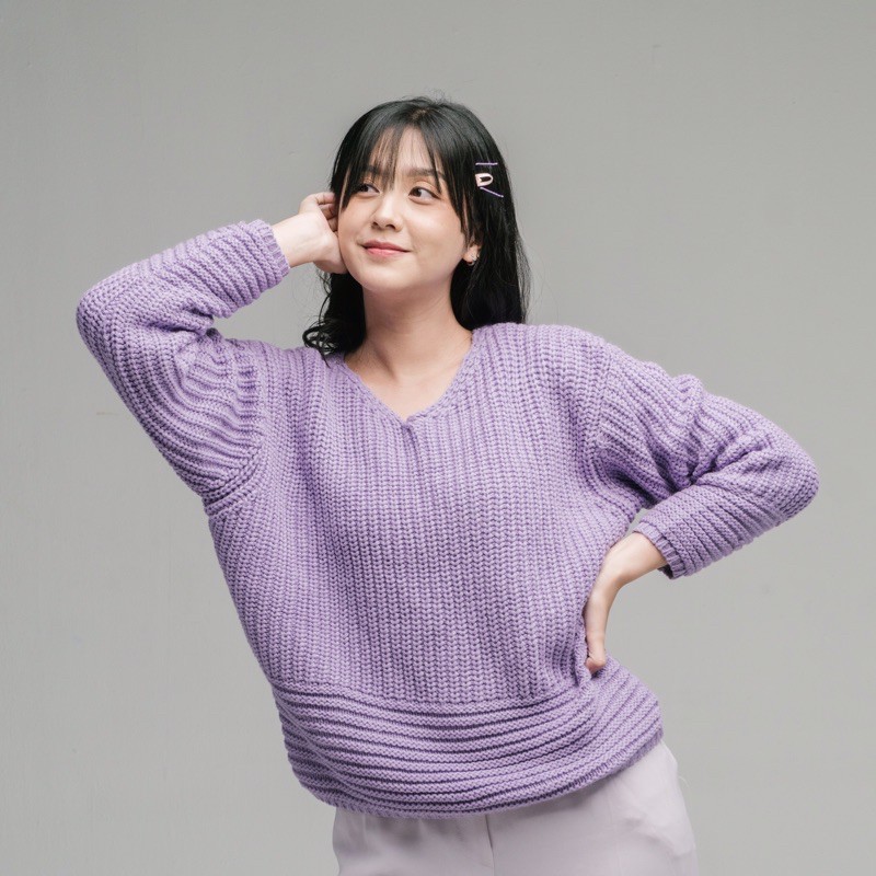 Vintage House Kayra Oversized Sweater ((Sweater Rajut Wanita Korea / Korean Sweater)-LILAC