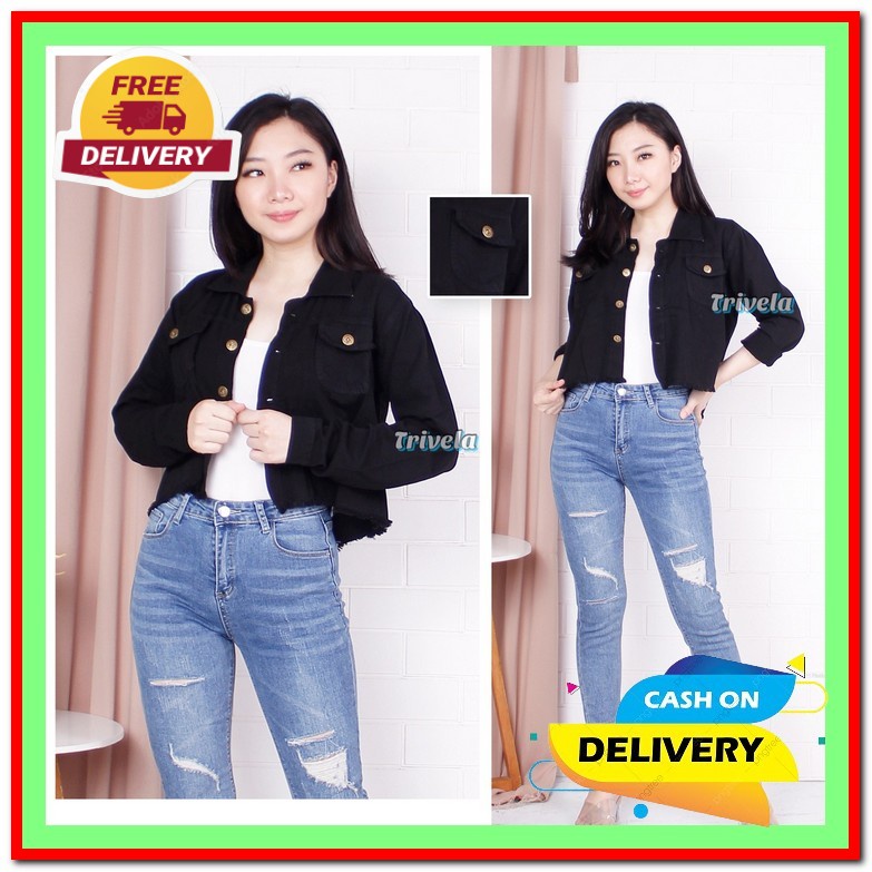 Jaket Jeans Kekinian Wanita Import Jins Levis Murah Denim Cewek J Fj650 Jaket Jeans Crop [ Jaket Jea