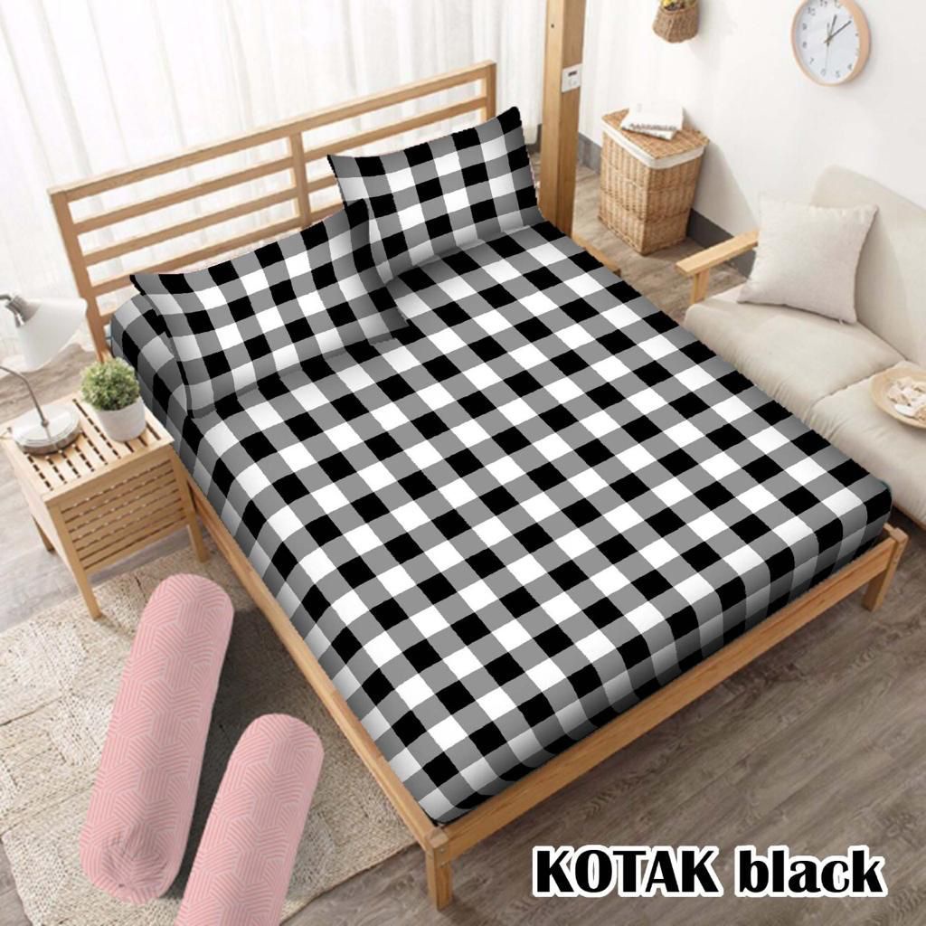 SPREI MOTIF UKURAN 180x200 160x200 120x200 ABSTARK DAUN KOTAK HITAM PUTIH ABU BIRU