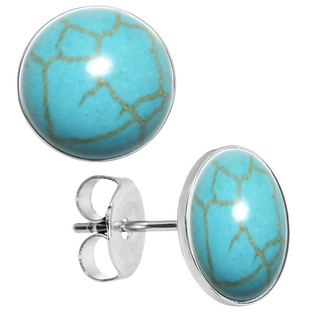 Hu Hu Hu Hu Hu Alat Bantu Pasang Kacamata♡ Anting Tusuk Bentuk Bulat Besar Hias Batu Turquoise Imitasi Untuk Wanita