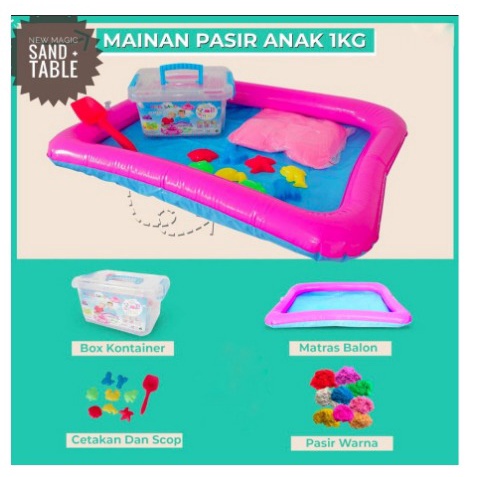 PASIR AJAIB / PASIR KINETIK 1KG / MAINAN PASIR / PASIR KINETIK / CETAKAN PASIR / MAINAN PASIR ANAK / MAINAN ANAK PASIR AJAIB 1KG+ MATRAS BALON + POMPA + CETAKAN &amp; SKOP / MAINAN PASIR