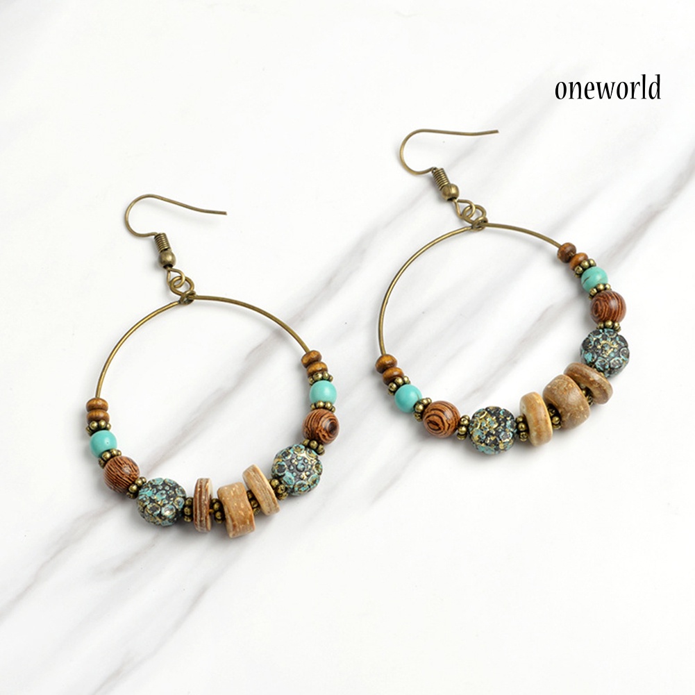 OW# Bohemian Women Geometric Round Circle Dangle Beads Hook Earrings Jewelry Gift