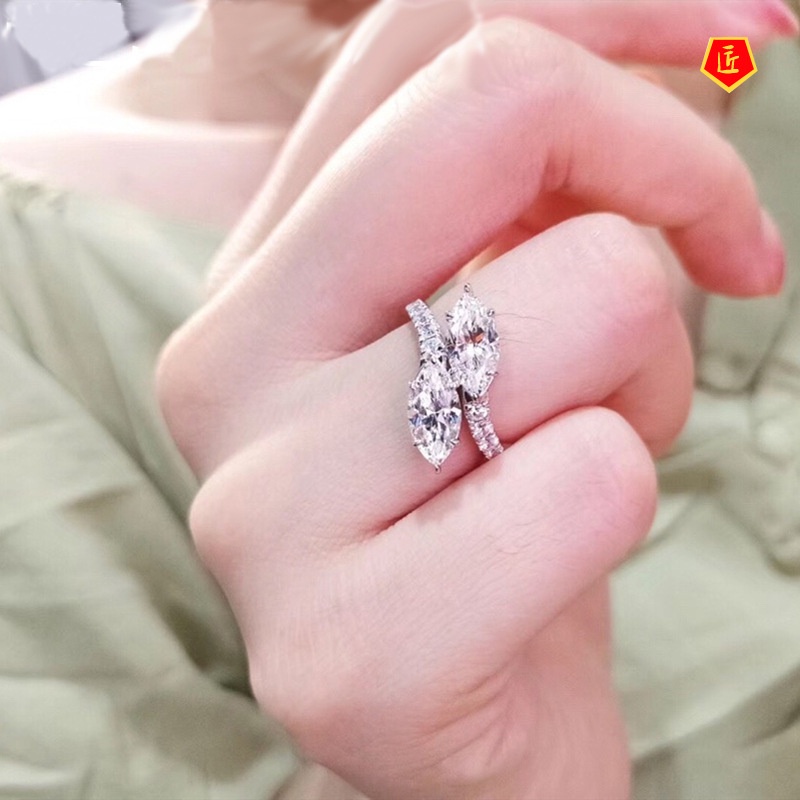 [Ready Stock]Creative Personality Pt950 Moissanite Two Leaves Ring