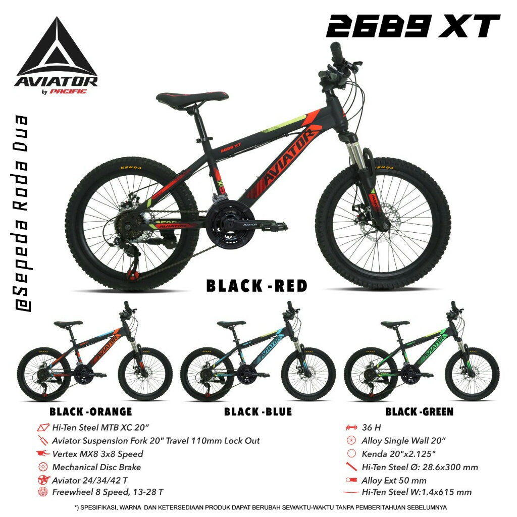 Sepeda Gunung/MTB 20" Aviator Steel AT 2689 XT