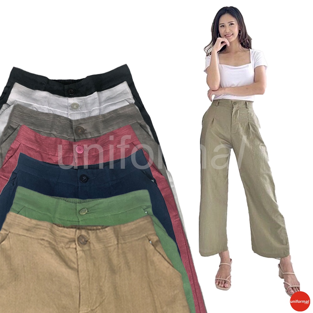 Celana Kulot Wanita, Linen Rami Highwaist Premium Kancing Hw Retsleting Depan Pinggang Karet Belakang Kulot Linen Laura Slim Kulot Linen Cullote SEOUL YORA PANTS KULOT / KULOT KEKINIAN TERBARU MURAH / KULOT BAHAN RAYON LONGGAR BASIC WIDE LEG