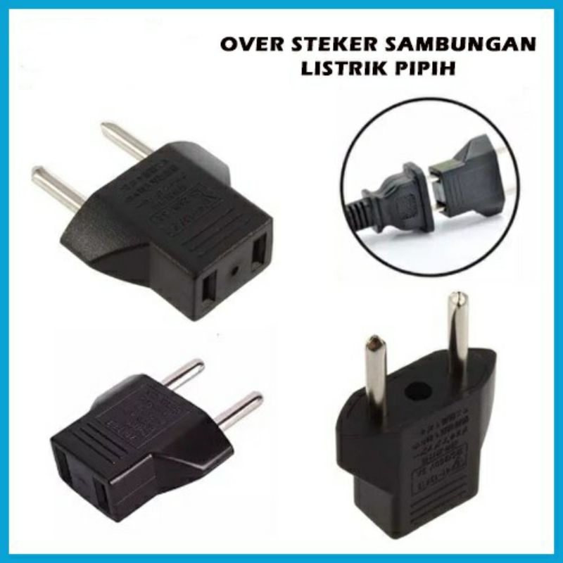 Adaptor kepala cherger colokan over steker sambungan listrik gepeng ke bulat 2 lubang