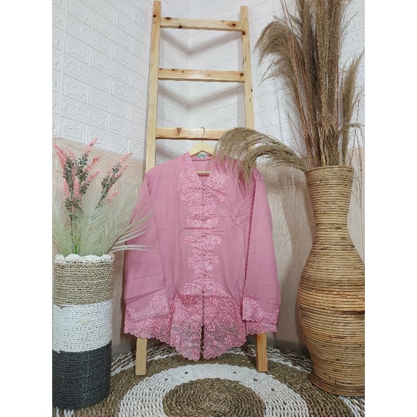 Alantasik - kebaya encim bordir putih tangan panjang LN /KEBAYA SULAM Senada/ R.6 /R.7-dusty pink