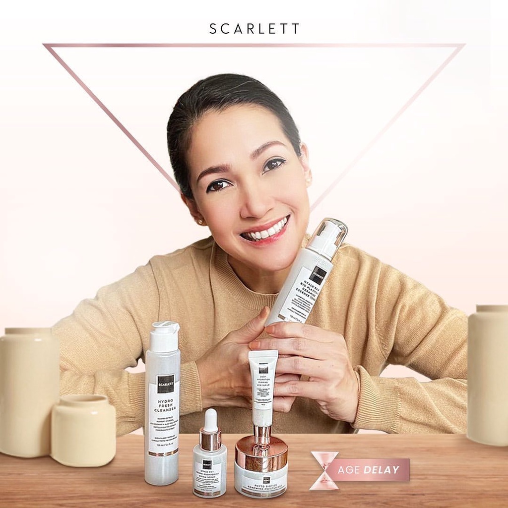 SCARLETT Whitening Deep Hydration Firming Eye Serum Indonesia / Age Delay Series Skincare Anti Aging / Gel Mata / Cleanser Facial Wash Essence Toner Day Night Cream Moisturizer Sunscreen Mask / Body Lotion Brightly Acne Package Paket Full Wajah Face Care