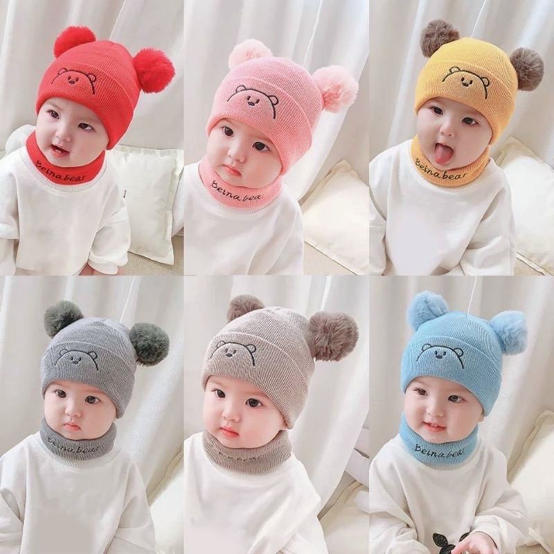 Topi Bordir Bear Pom2 Rajut