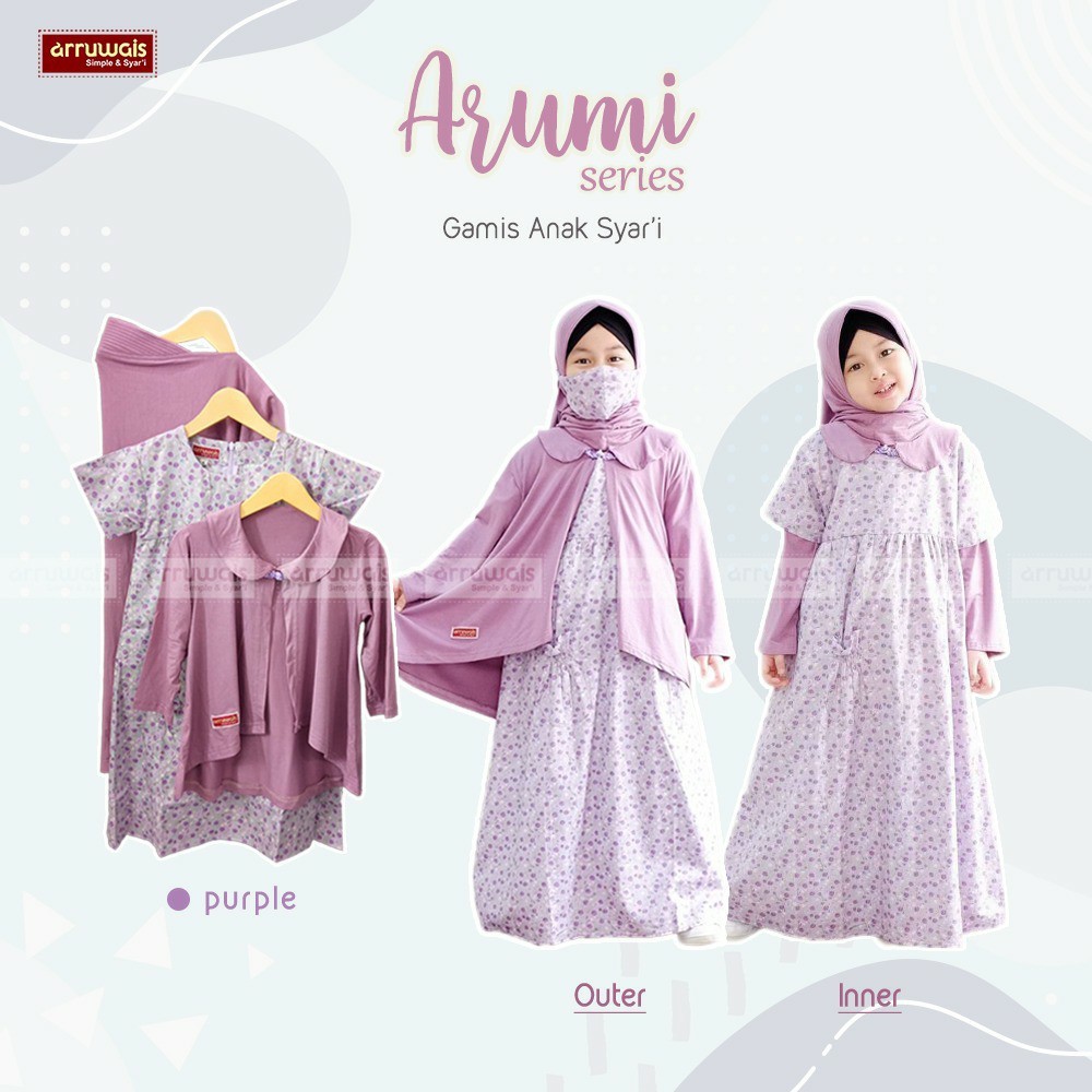 Gamis Anak Syar'i - Gamis Set Outer - Gamis Branded  ARUMI SERIES - Free Masker