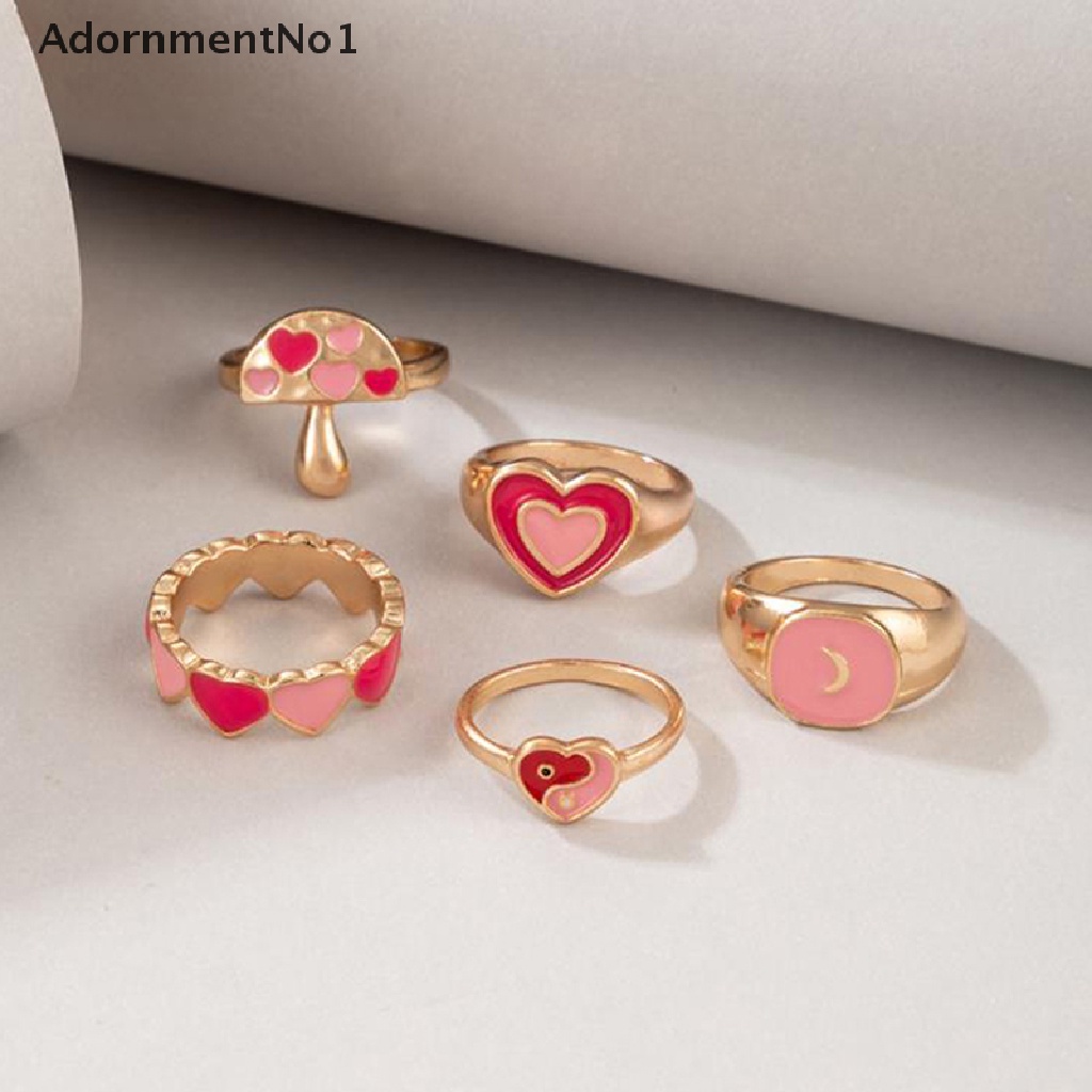 (AdornmentNo1) 5pcs / set Cincin Enamel Bahan Metal Untuk Wanita