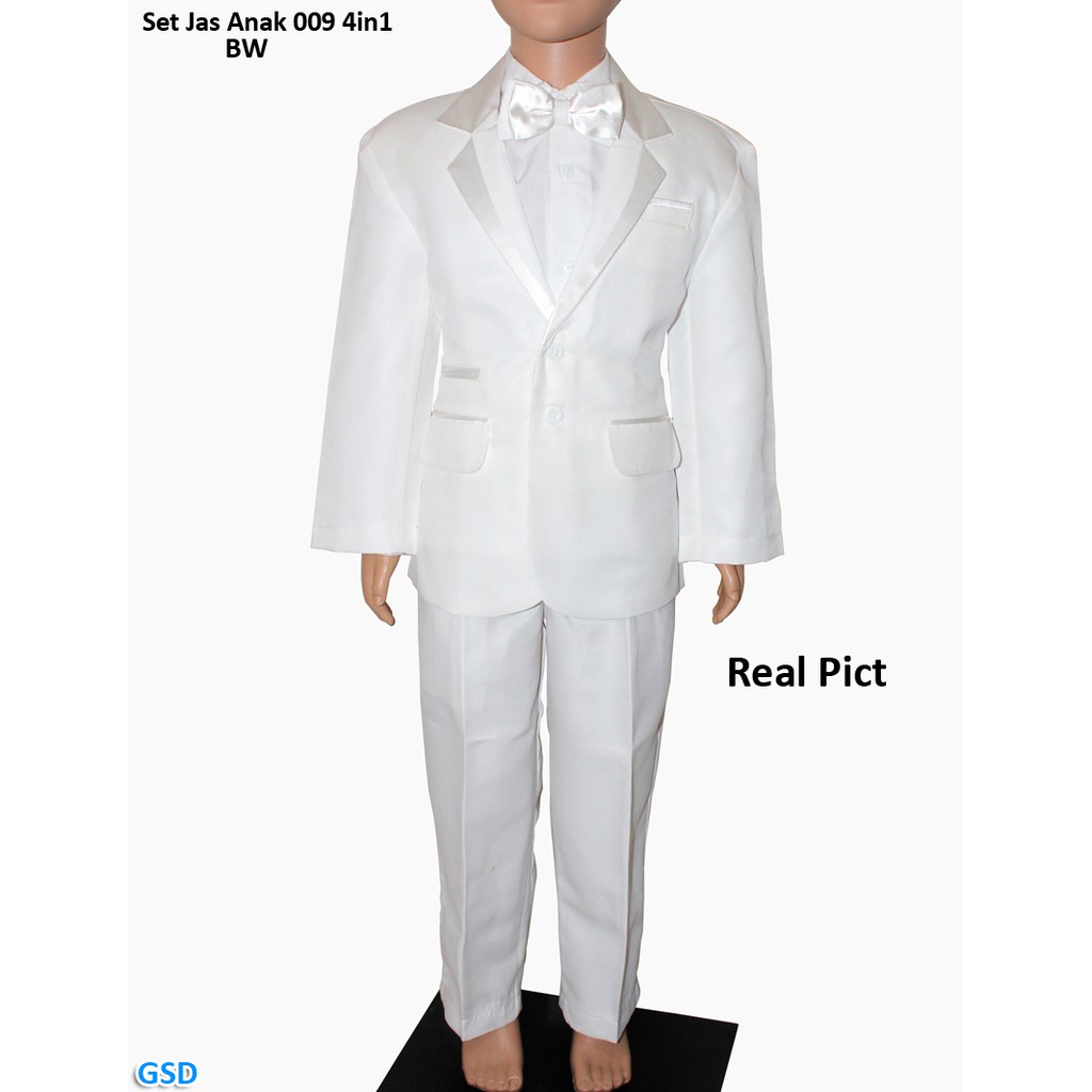 Set Jas Anak 009Bw putih/setelan jas anak/set jas putih/jas anak 4 in 1/jas tuxedo anak/set rompi