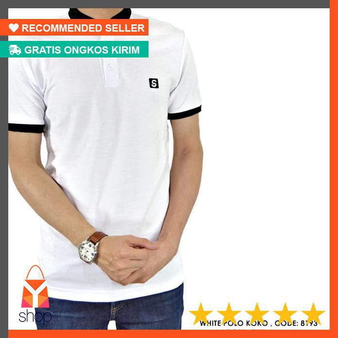 DISKON  BAJU POLO KERAH KOKO POLOS POLOSAN PUTIH COWOK PRIA - Putih, XL
