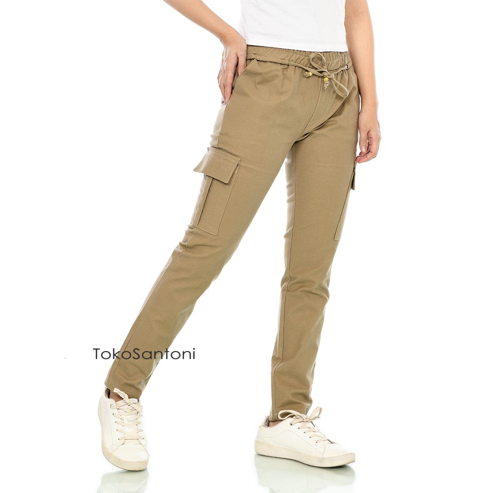 Celana Cargo Wanita Celana Joger Cargo Pinggang Full Karet