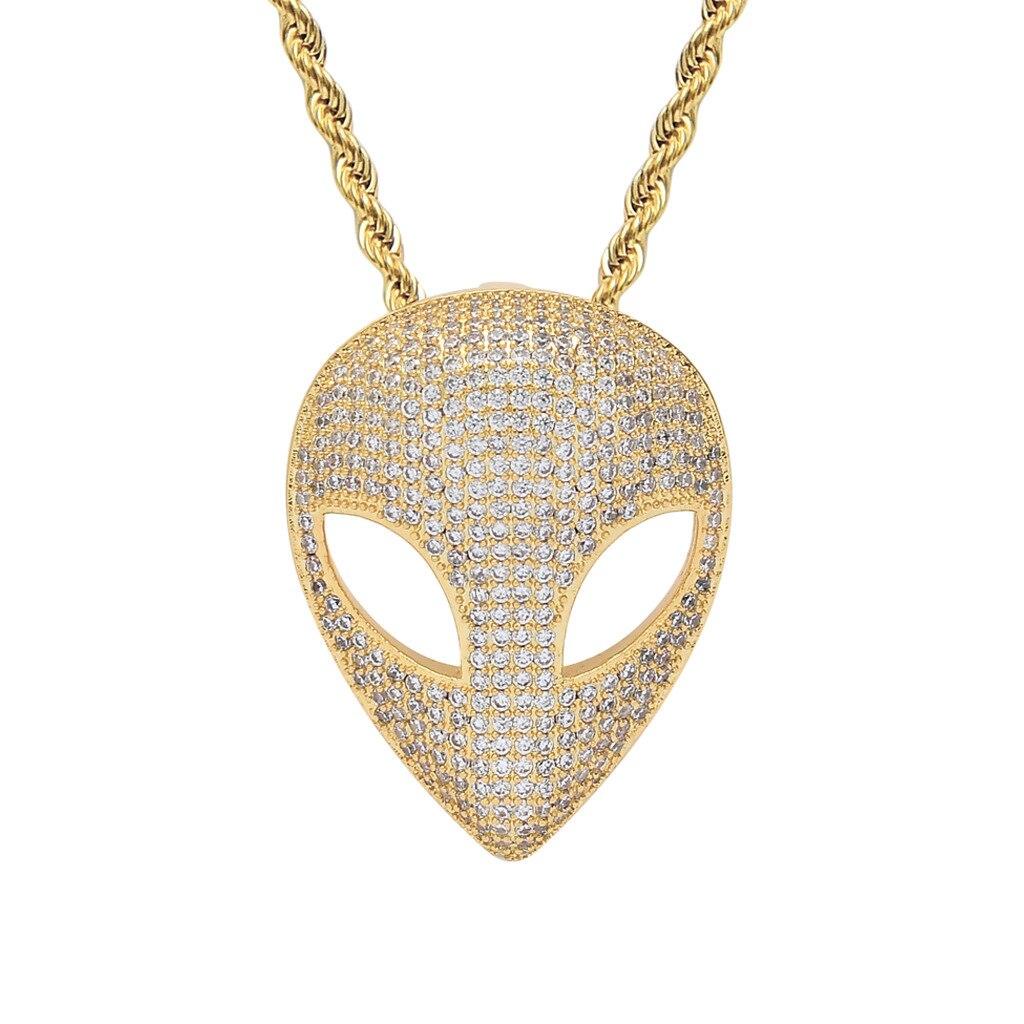 Kalung Liontin Alien Micro Zircon Inlaid Gaya Hip Hop Untuk Pria