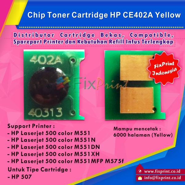 Chip Toner Cartidge HP CE402A 507 Yellow, Printer HP Laserjet 500 Color M551 M551N M551DN