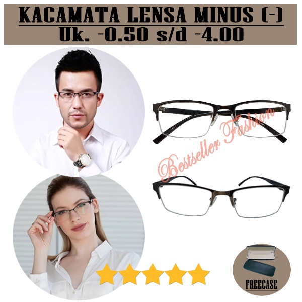 Kacamata MINUS -0.50 s/d -4.00 Frame Besi Gagang Plastik Model Gantung Kacamata Rabun Jauh Pria Wanita GRATIS BOX KACAMATA