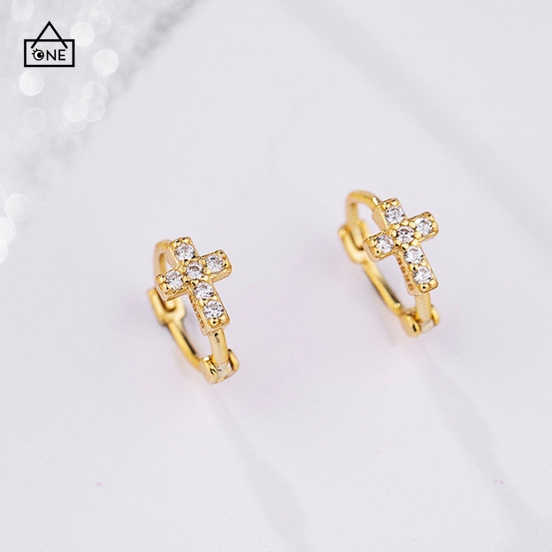 COD❤14K Emas Disepuh Hoop Anting Mini Zircon Cubic Zirconia Cartilage Anting Kecil Tindik Korea A one