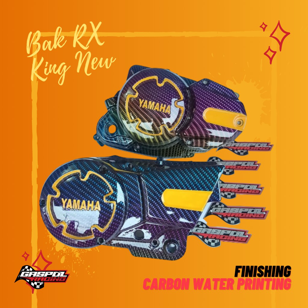 JUAL BAK RX KING NEW MODIFIKASI CARBON WATER PRINTING RAINBOW FINISHING SPESIAL (ORANGE)
