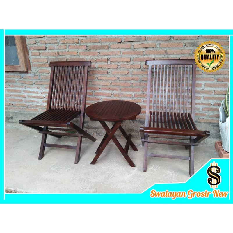 SET MEJA KURSI TERAS KAYU JATI MURAH LIPAT KOPI CAFE RUMAH KAYU JATI MINIMALIS WARNA SG04