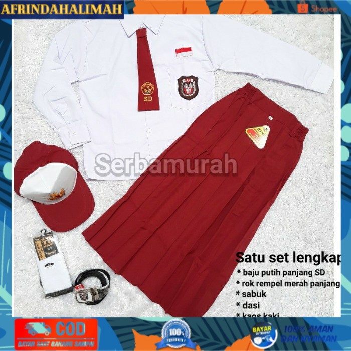 

[TERBARU] set seragam sekolah sd perempuan lengan panjang rok panjang lengkap - 12 tahun