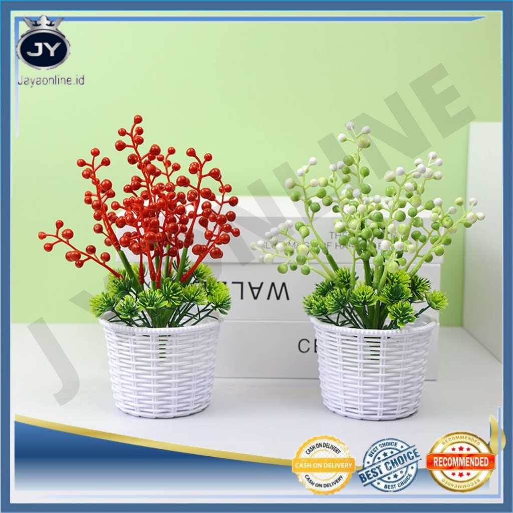 JY Pot55 Bunga Berry Mini Artificial Tanaman Hias Plastik Dekorasi Rumah Import