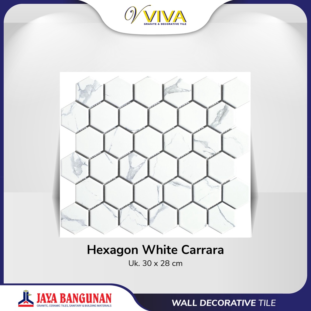 Premium (Mount) Keramik Hexagonal Cararra Mosaik Dinding Dapur Kamar Mandi Motif