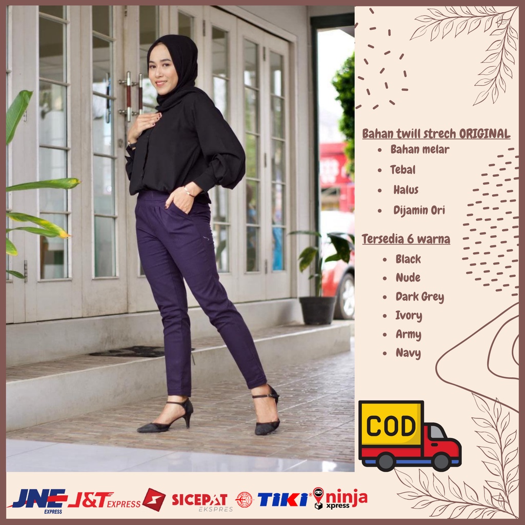 Celana Wanita Kekinian Jumbo Celana Panjang Wanita Bahan Karet Melar Big Size Eliza Pants