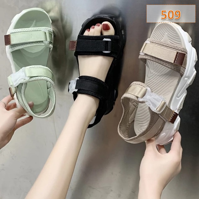 Sandal Gunung Tali Wanita Dreams Fahion Kasual Korea Sol Tebal 5 Cm Hitam Hijau (509)