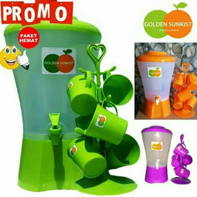 Terbaru...#Dispenser Set Gelas Melamin/Golden Sunkist - Hijau Muda
