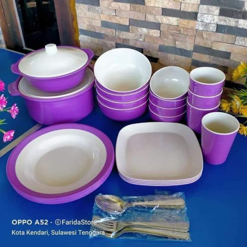 Piring mangkuk Gelas wadah saji melamin lengkap Golden Dragon Melamine Erika Dining Set 30 pcs