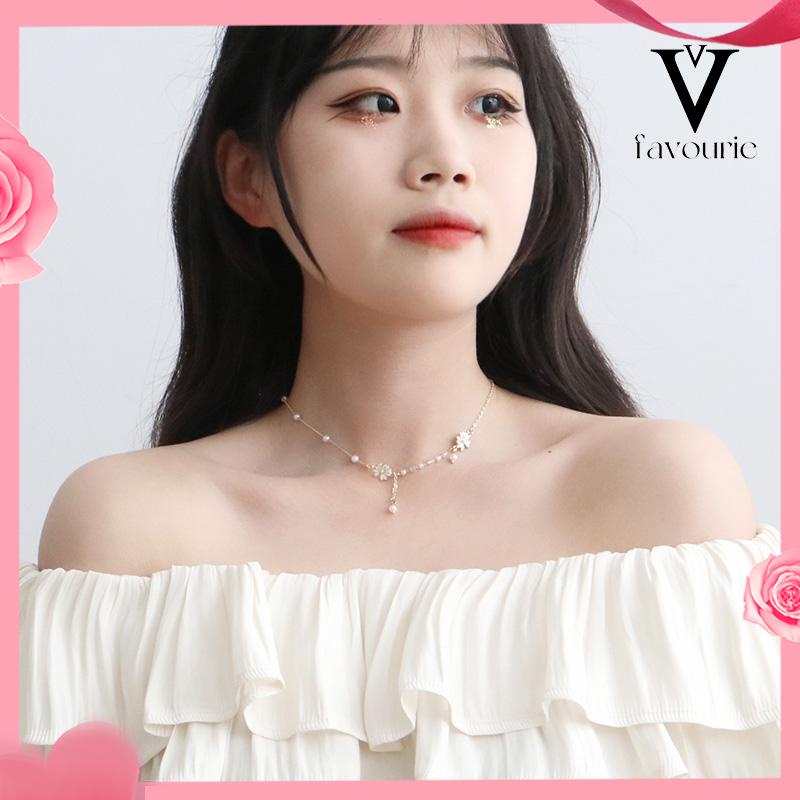 [COD]Personalized Anggrek Bunga Daisy Kalung Bunga Kupu-kupu Rantai Klavikula Serbaguna Feminin-FA