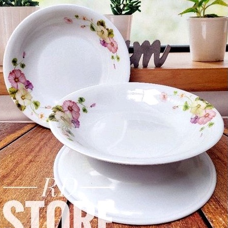 PROMO 3.PCS PIRING MAKAN CEKUNG MOTIF ROSE BAHAN MELAMINE WARE TEBAL ANTI PANAS