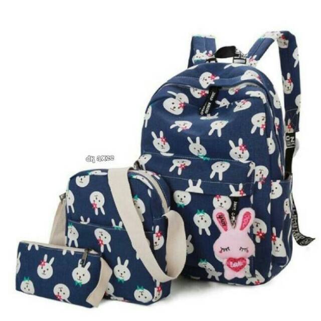 Bunny kelinci set Backpack Tas Fashion Ransel Gendong Lucu Sekolah Anak Cewek Murah Lokal Bandung