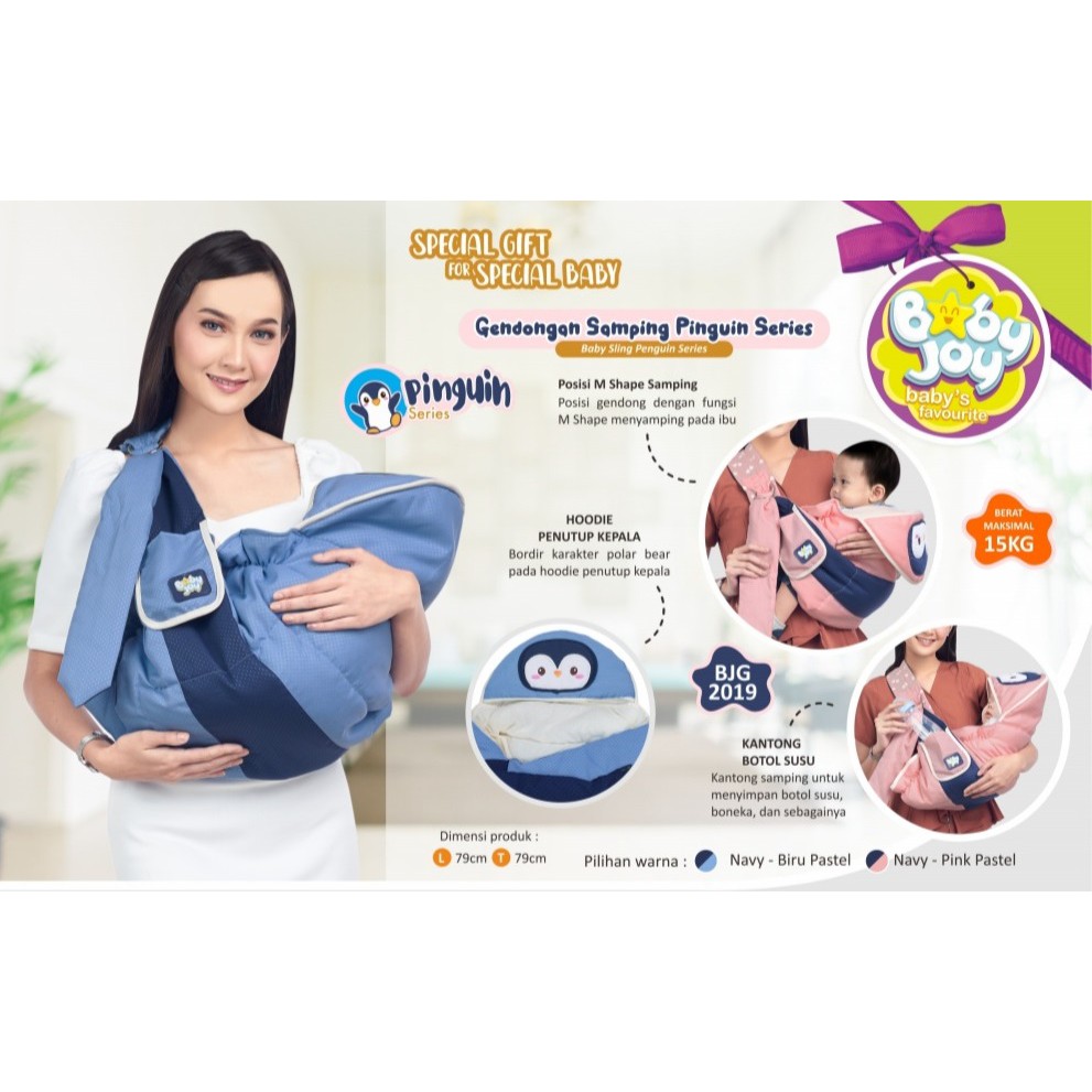 Baby Joy Gendongan Bayi Samping (cocok u/ newborn) + Kantong Botol Susu Pinguin Series - BJG 2019