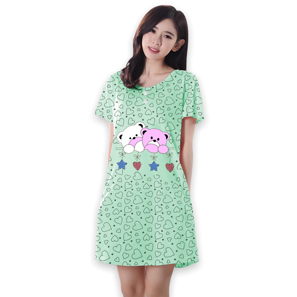 Baju Tidur Daster Wanita Twins Cat Terusan Busui Bumil Kancing 2 Dress Baby doll Lilipop