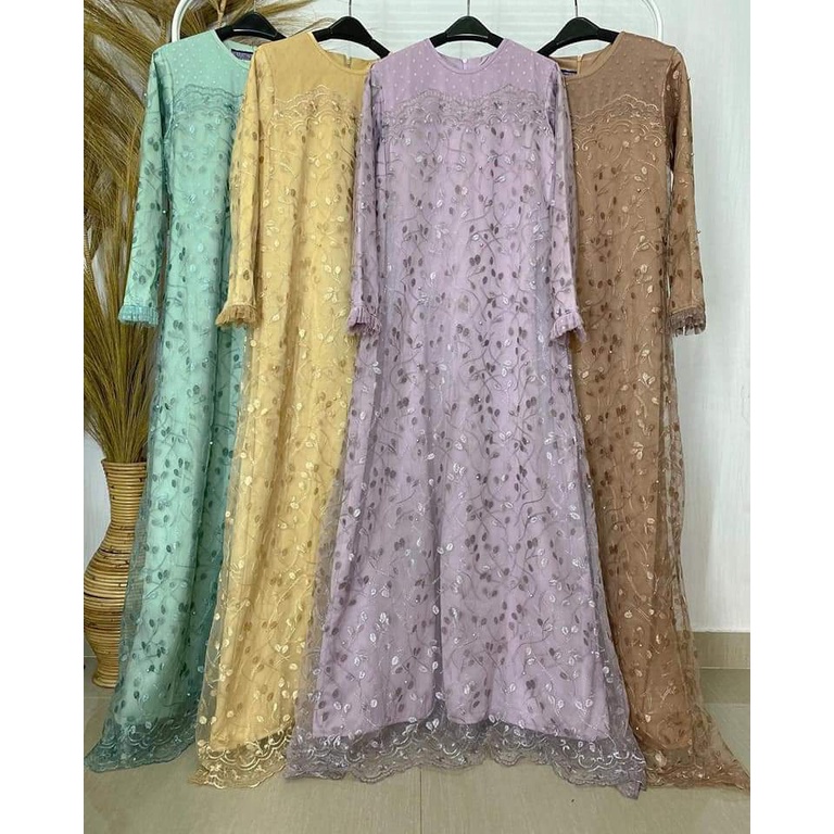 DEWI FORTUNA Baju Pesta Velvet Lapis tile bordir / Gaun Kondangan / Lamaran / Bridesmaids / bumil / tersedia ukuran kecil hingga jumbo