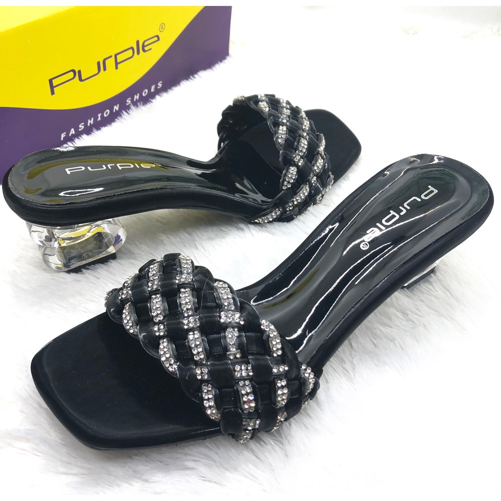 Sandal Heels Kaca Pesta Model Anyaman Terbaru Merk Purple