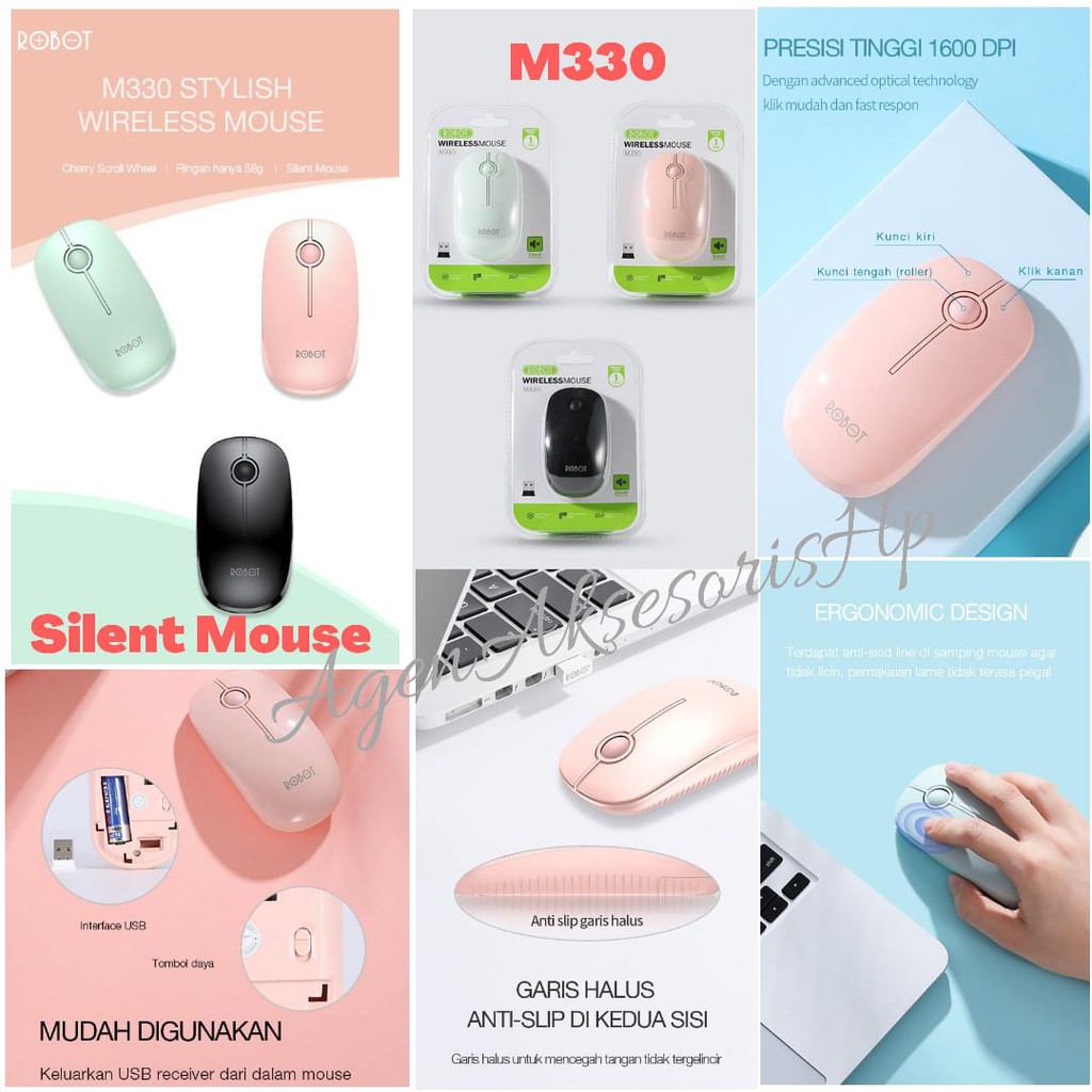 ROBOT M330 Silent Mouse Stylish Wireless Mouse Cherry Scroll Whell Silent Key Portable and Stylish