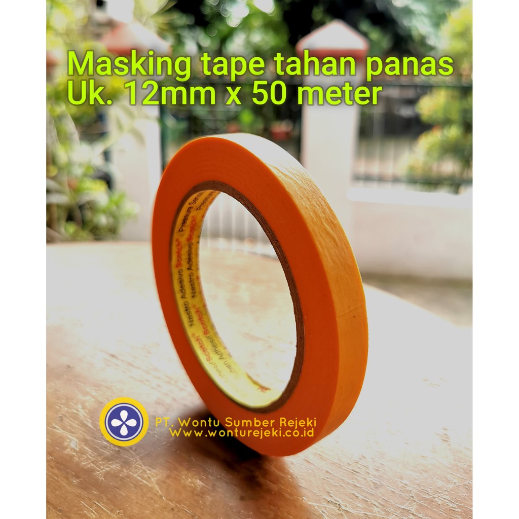 Lakban kertas masking tape 3M tahan panas uk. 12 mm x 50 meter